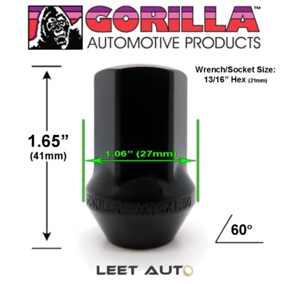 20) Gorilla Lug Nuts, Factory Style Bulge, 14mm x 1.50