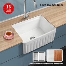 Apron Front Reversible Kitchen Butler Farmhouse Sink Single Bowl White Porcelain