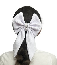 Hair Bow White with a Beautiful Silver Pearl Accent Brand New Handmade