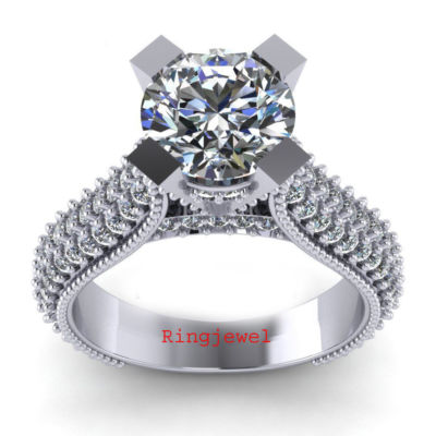 1.77 Ct White Round Real Moissanite Halo Engagement Ring In 925 Sterling Silver