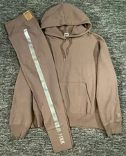 Victoria's Secret Pink Oversized Hoodie + Leggings Set Iced Coffee Silver L XL