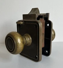 Antique Russwin Door Knob Set Monolock Interior Brass Knobs, 1900s