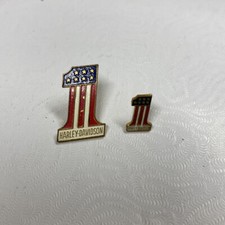 Vintage Harley Davidson #1 Patriotic Pin Lot Of Two Red White Blue Evil Kneivel