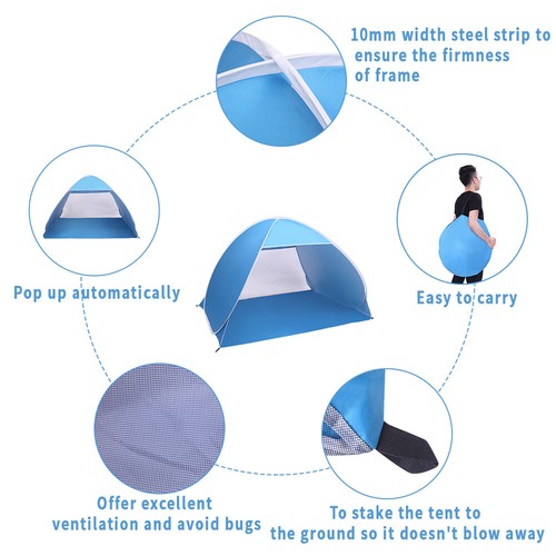 Strandzelt Pop Up Sonnenschutz Baldachin Schirm Schirm Automatik mit Handtasche blau - Bild 5 von 12