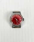 Vintage 1970s Timex Retro Red Dial Face Silver Tone Wristwatch AS IS