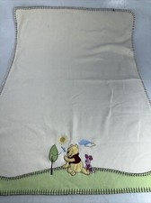 VTG Disney Winnie the Pooh Piglet Fleece Baby Blanket Cream Brown Stitching