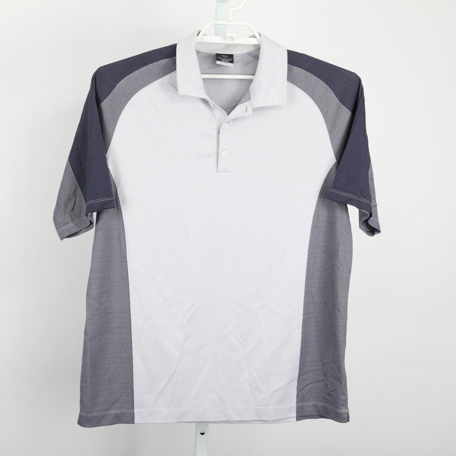 Nike Polo Shirt Mens Large Gray Blue Polk Dots Dri Fit UV No Logo Golf