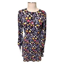 Yumi Women's Long Sleeve Semi Sheer Floral Lemon Pattern Size Small Dress