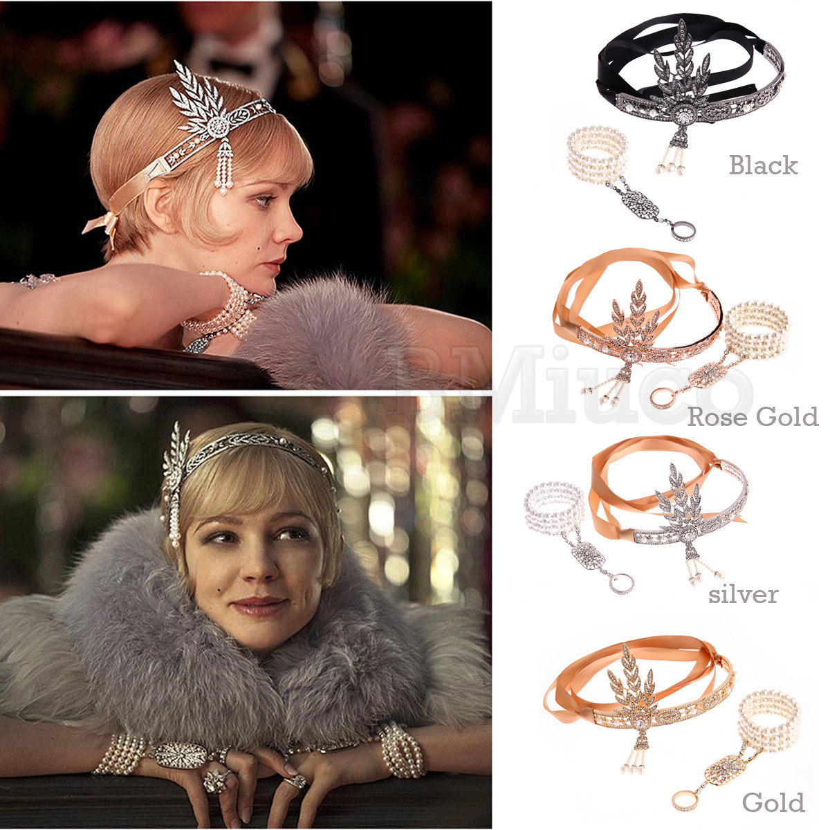 1920s Flapper Great Gatsby Headpiece Bridal 20s Pearl Headband