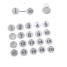 1-50 Stainless Steel Numbered Tags Metal Round Numbered ID Tags with Key Rings
