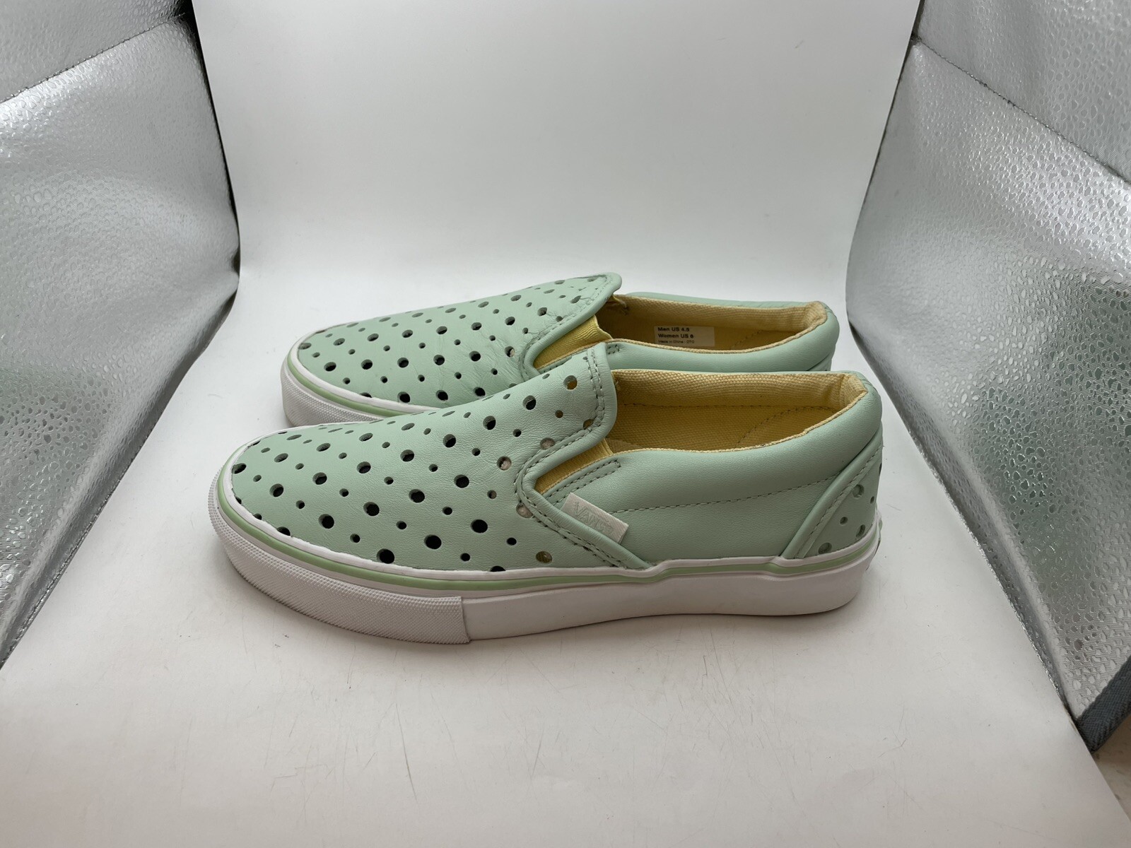 VANs Mint Green Perforated Leather Slip-On Skate Loafers Mens 4.5 Womens 6-image
