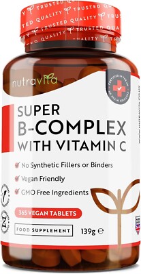 Super Vit B Komplex (B1-B2-B3-B5-B6-B12 & VIT C) 365 vegane Tabletten - Immunität