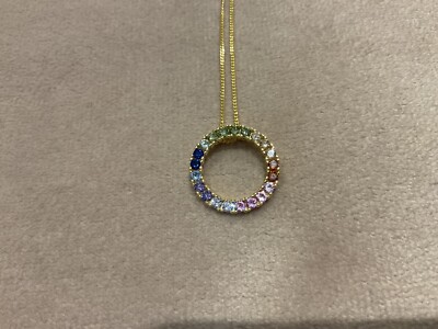 1,335 Kt Regenbogen Labor erstellt Diamant Anhänger inkl. Halskette 9k vergoldet 925