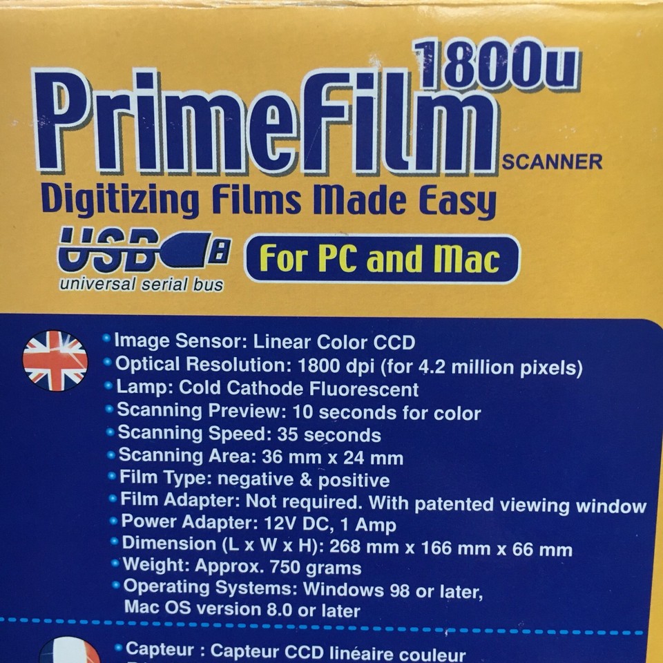 "PrimeFilm 1800u USB Film Scanner with Box for 35mm Slides & Negatives