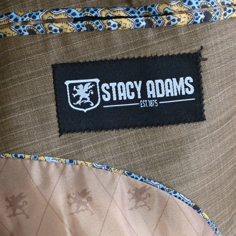 Stacy Adams 48R 40x30 Brown Check Double Breasted Mens Jacket Pants Suit - Image 4 of 4