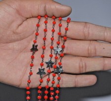 Black plated bulk beaded rosary chain, 3mm red glass bead jewelry making chain