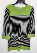 Eliza J Sweater Dress Womens Medium Black Gray Green Stripe Pockets Tunic