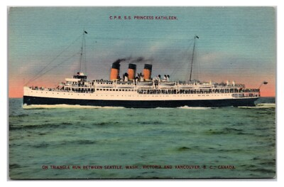 #ad 1930s C.P.R. S.S. Princess Kathleen Steam Ship Seattle Washington Postcard $12.00