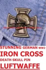 STUNNING GERMAN WW2 IRON CROSS DEATH SKULL PIN 3D BIKER VEST HARLEY R1
