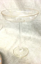 Elegant Etched Cut 8-1/4" Tall Compote Gold Trim 