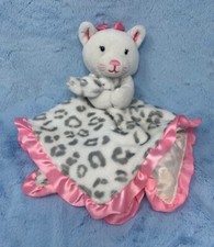 Okie Dokie Kitty Cat security blanket lovey White gray pink leopard print