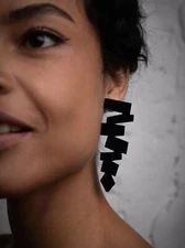 Black Zig Zag Earrings Statement Tribal Geometric Aztec Boho Jewelry Gift NEW