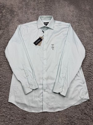 Kenneth Cole Shirt Men Large 16 34/35 Blue Wrinkle Free Stretch Button Up NWT