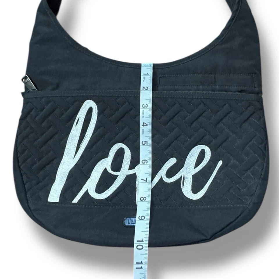 Lug Canopy LOVE Black Nylon Crossbody Hobo Bag Adjustable Strap RFID Purse - Image 4 of 4