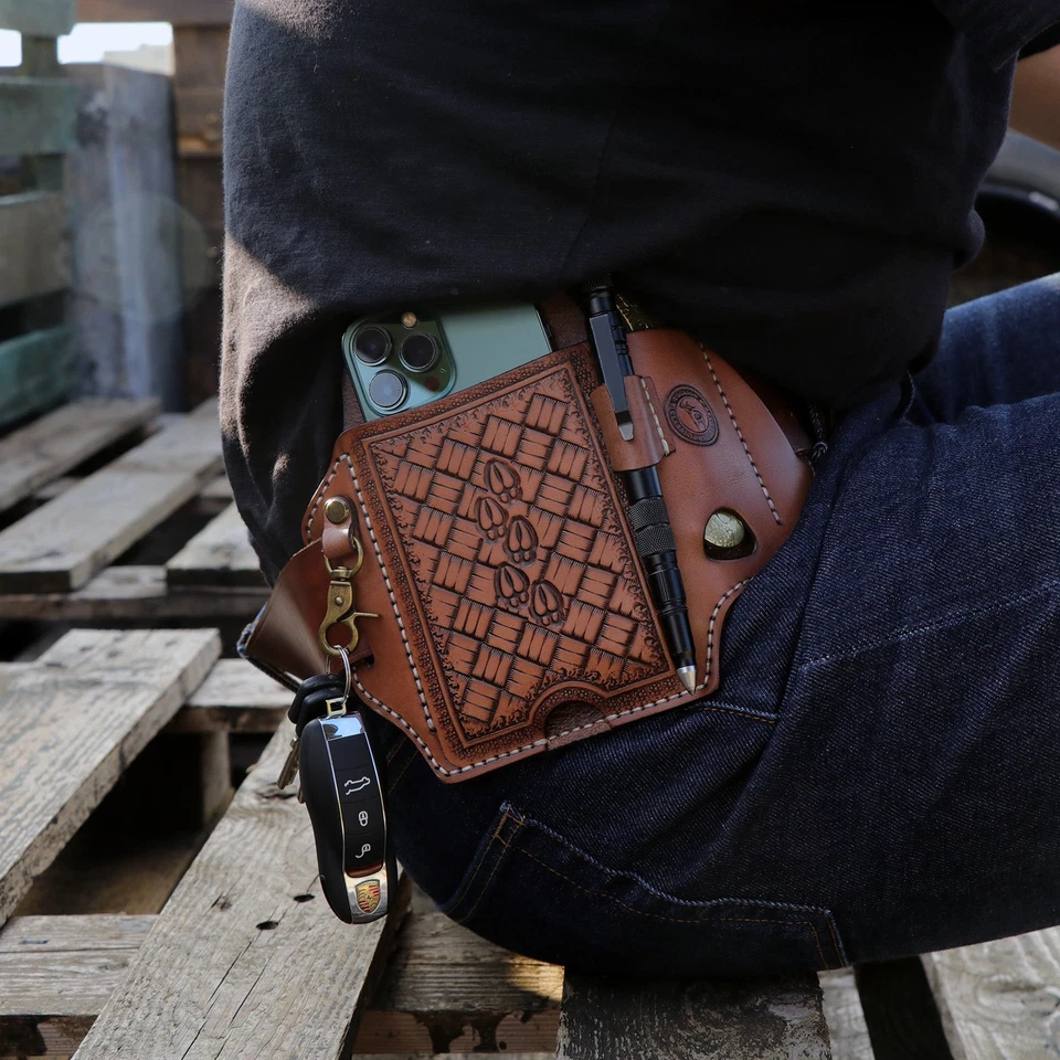Funda de cuero genuino TOURBON resistente para teléfono celular funda para cinturón bolígrafo Foto 4 de 4
