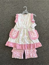 Girls 5-6 Pink Floral  Gingham Matching Set - Ruffled TunicShorts Boutique