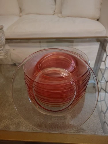 Set 10 Pink Depression Glass Plates 7.5"
