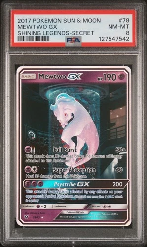 2017 POKEMON SUN & MOON SHINING LEGENDS SECRET #78 MEWTWO GX PSA 8