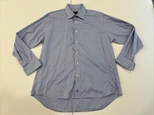 DAVID DONAHUE BLUE WHITE CHECK FRENCH CUFF DRESS SHIRT Mens SZ 17 34/35