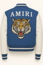 AMIRI Blue Varsity Jacket Men Designer Tiger Back Embroider