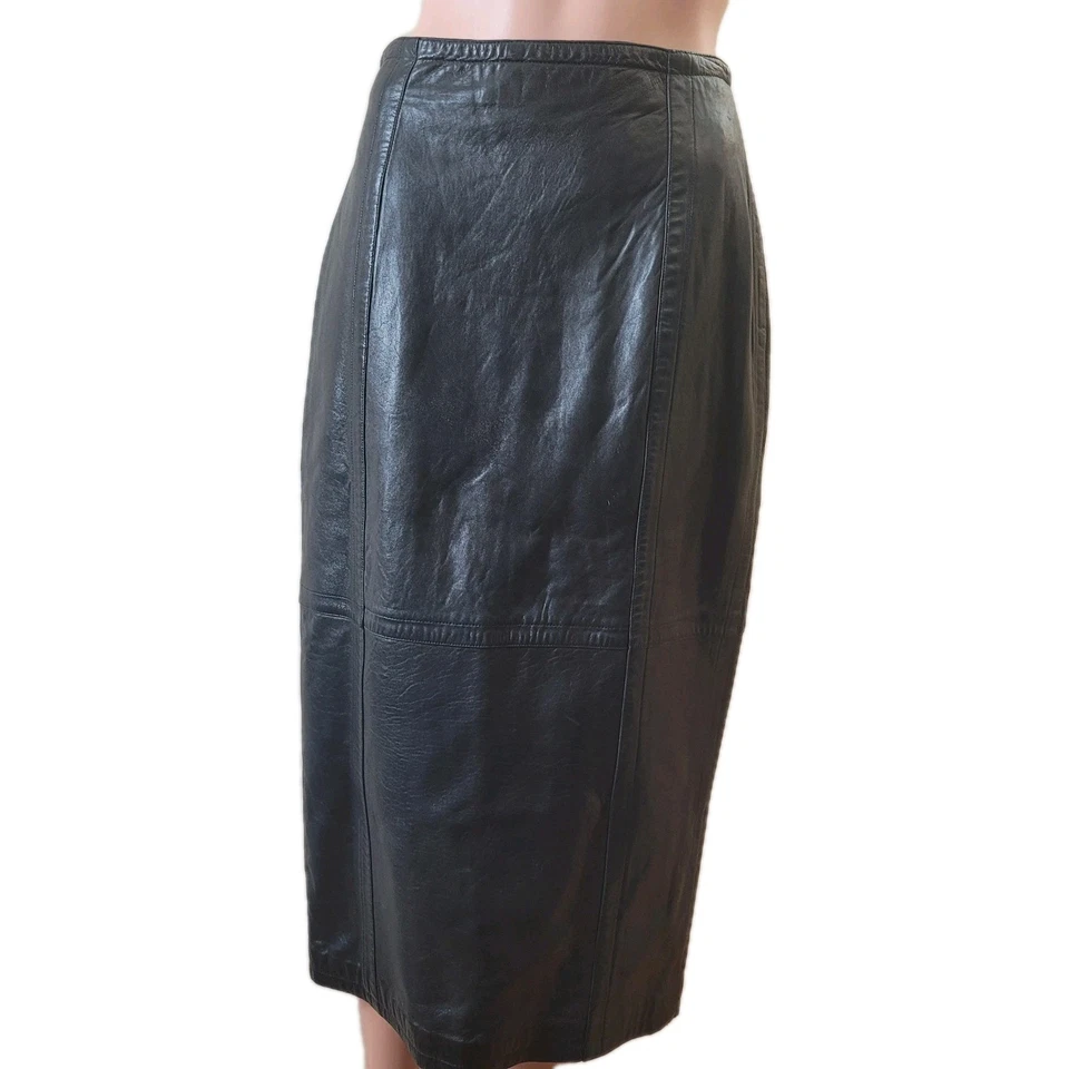 Saia lápis vintage Marc Buchanan couro preto tamanho 9/10 anos 80 anos 90 grunge academia - Imagem 3 de 4