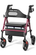 HOMLAND Foldable Rollator Walkers with Seat for Seniors, 8'' Big Wheels, 350 ...