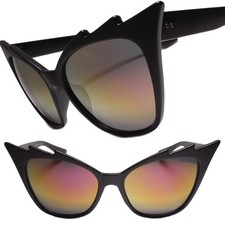 Classic Elegant Chic Womens Pointy Cat Eye Sunglasses Multi Color Mirrored Lens