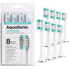 AquaSonic Genuine Standard Brush Heads, White, 8 Pack