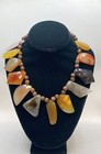 Faceted Multi-Color Agate & Wood Bead Statement Necklace 925 Silver Clasp 18" — photo 2