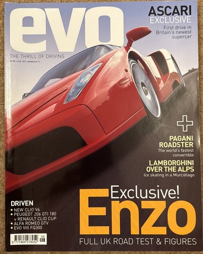 EVO Mag 056 June 2003 Ferrari Enzo, Pagini Zonda, Lamborghini, Alfa Romeo SZ - Picture 1 of 6