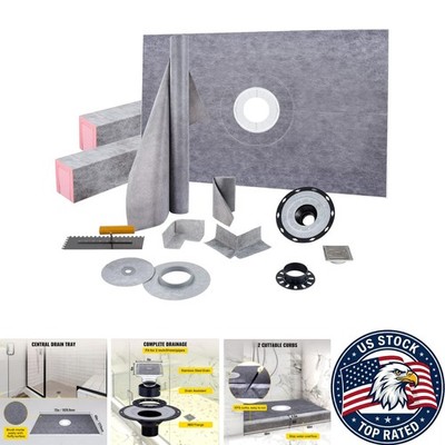48''x72'' Waterproof Shower Base Kit with Cuttable Curbs for Easy Installation