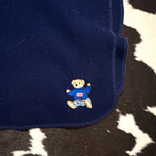 Vintage Ralph Lauren Navy Blue Embroidered Bear blanket