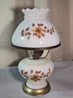 VTG Gone With The Wind Milk Glass Lamp Brown Floral Leaves 14” Electric 3-Way