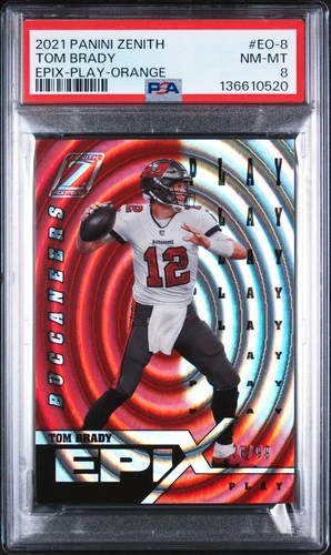 2021 Panini Zenith Epix #EO-8 Tom Brady Epix-Play-Orange #/99 PSA 8