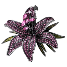 Vintage Pink Sparkling Rhinestone Lily Flower Brooch Pin - Nature Jewelry Gift