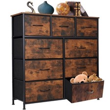 Kommode 9Schubladen Vintagebraun,Aufbewahrungsschrank mit Stahlrahmen Wohnzimmer
