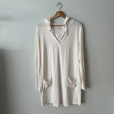 Coolibar UPF UV Sun Protection White Hooded Swim Cover Women's Size Large