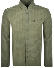 FRED PERRY GRID CHECK LONG SLEEVE COTTON SHIRT GREEN 2XL RRP £110 BNWT