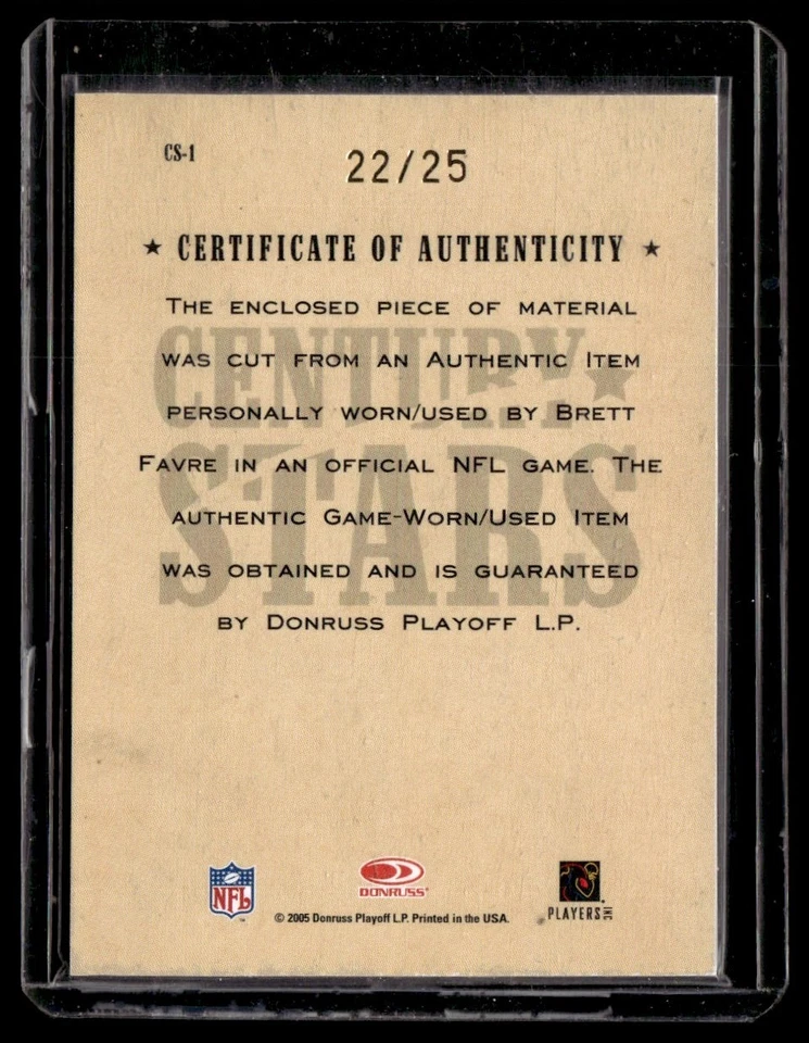 Donruss Throwback Threads Century Stars 2005 material Prime Brett Favre 22/25 Foto 2 de 2