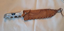 VINTAGE CUSTOM MADE BOWIE KNIFE WITH INLAID HANDLE AND SHEATH